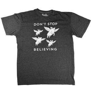 Journey Lyrics Headline Mens Gray Don’t Stop Believing Crewneck Graphic Shirt XL